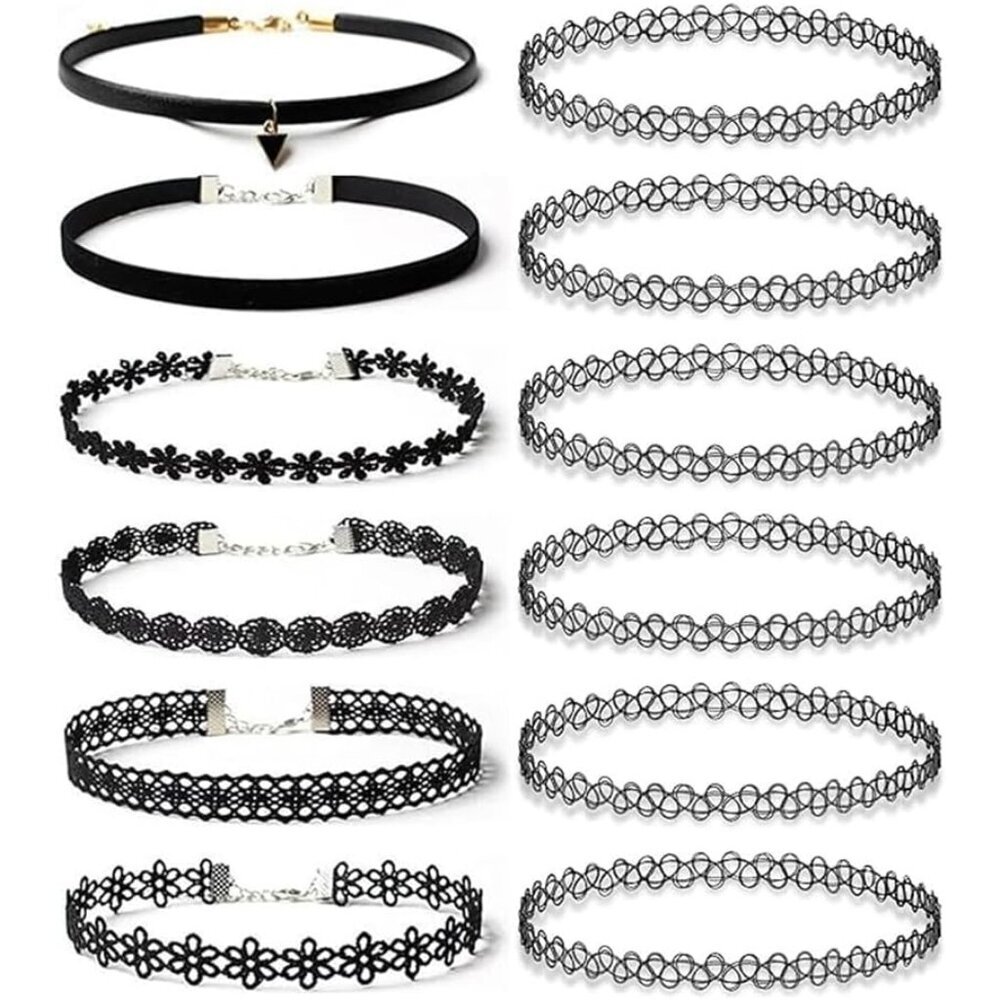 12PC Tattoo Choker Necklace - 90s Accessories 2000s Jewelry Y2K Fashion Vintage